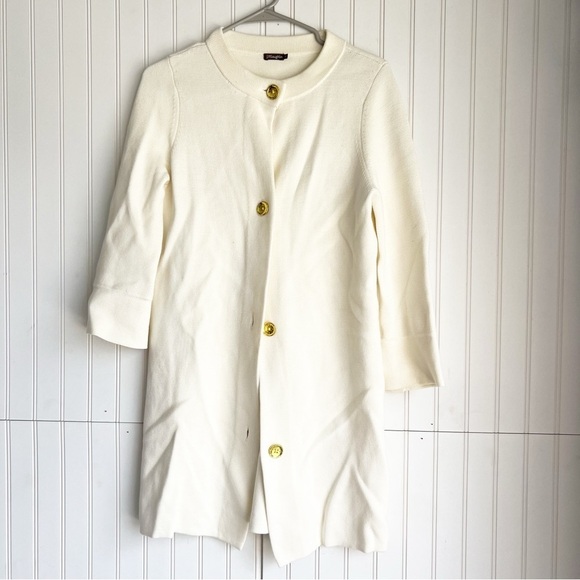 J. Mclaughlin Size S Ivory Cream Gold Buttons Long Sleeve Long Cardigan Coatigan - Picture 1 of 6